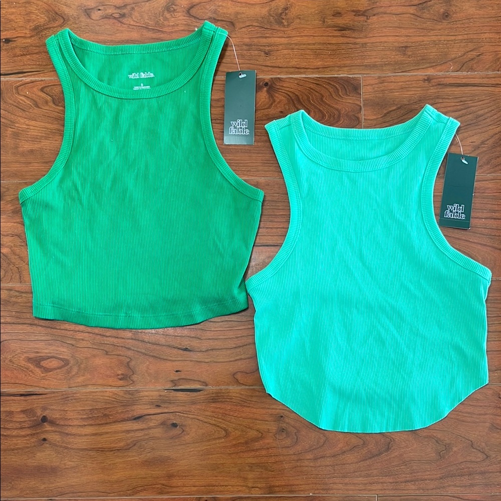 NWT Wild Fable Green and Teal Ribbed Crop Tops Shirts Bundle
